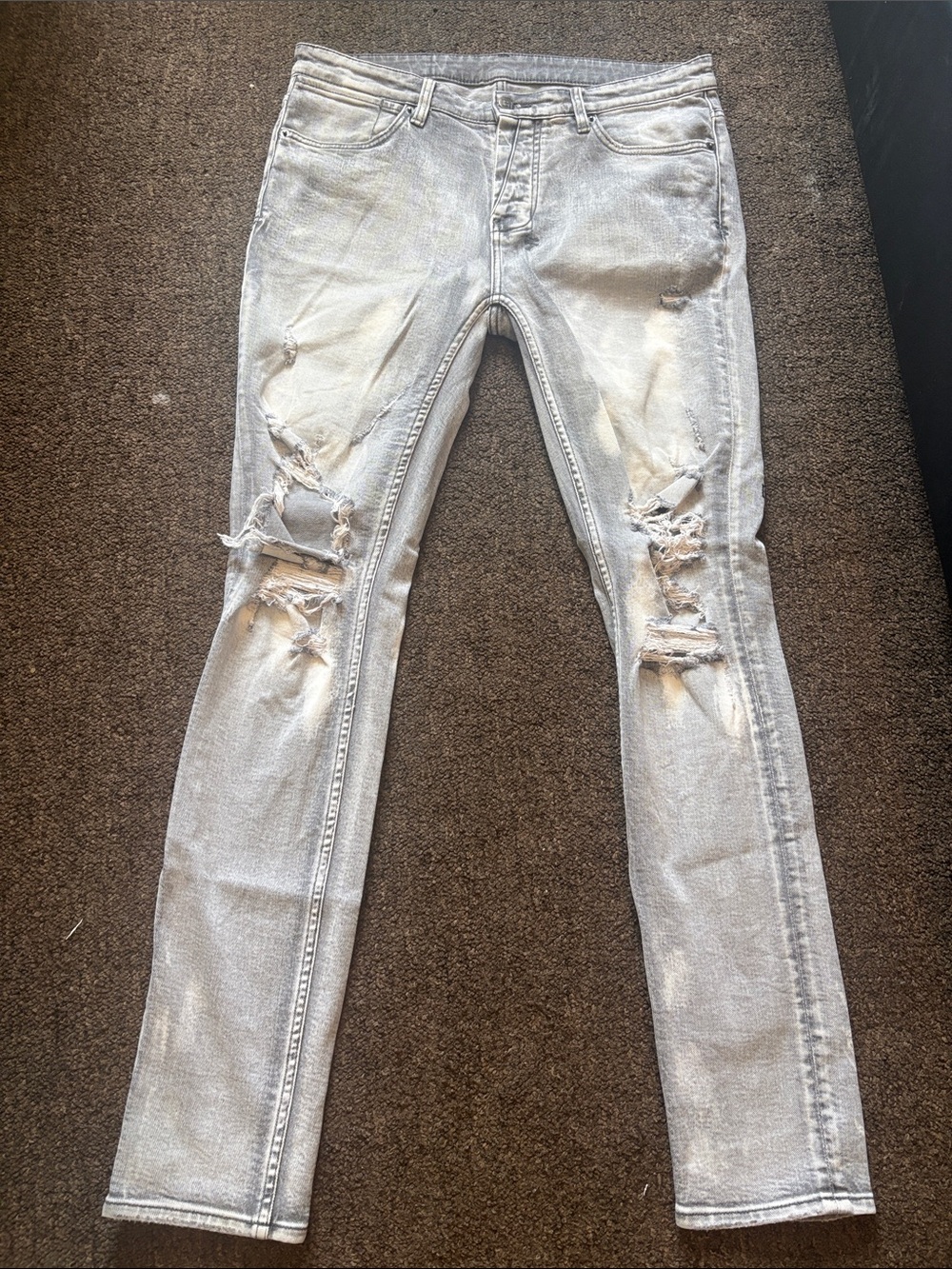 Men's Distressed Slim Fit Ksubi Jeans - Light Gray